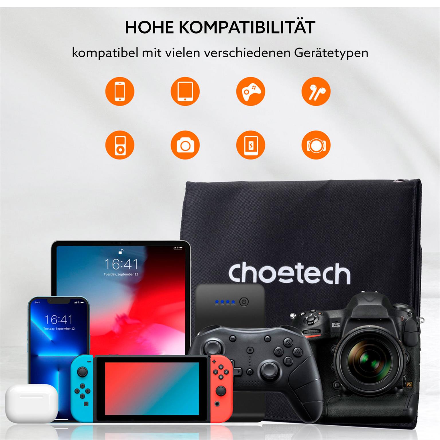 Choetech Reise-Solarladegerät – Tragbares 22W Solarpanel, 2x USB 5V, Faltbares Design – Weiteres Produktbild 4
