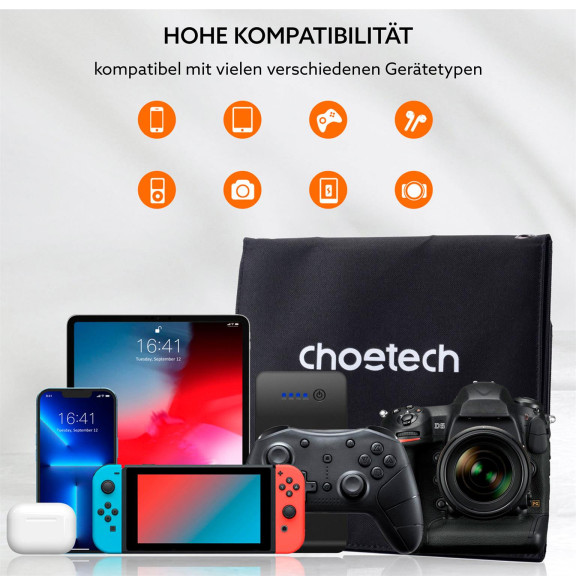 Choetech Reise-Solarladegerät – Tragbares 22W Solarpanel, 2x USB 5V, Faltbares Design – Weiteres Produktbild 5