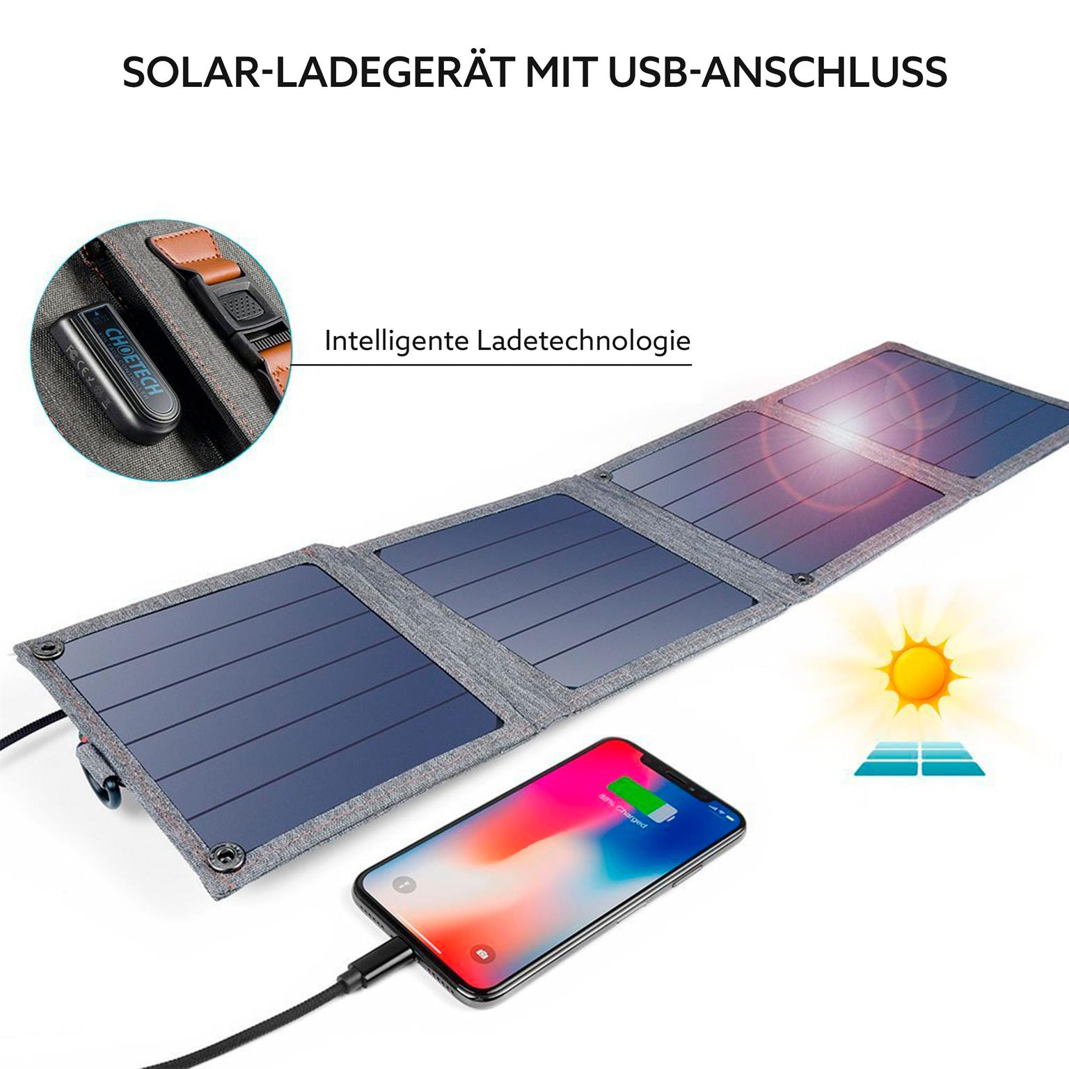 Choetech Reise Solar Ladegerät für Telefone mit USB 14W faltbar – passt zusammengeklappt in die Tasche – Weiteres Produktbild 1
