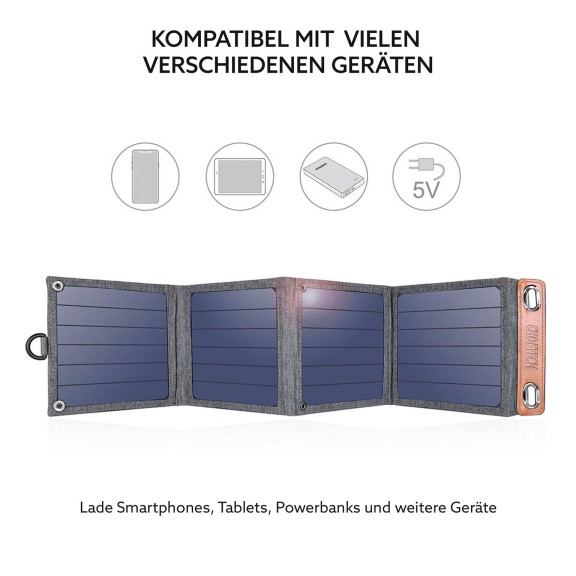 Choetech Reise Solar Ladegerät für Telefone mit USB 14W faltbar – passt zusammengeklappt in die Tasche – Weiteres Produktbild 3 Choetech Reise Solar Ladegerät für Telefone mit USB 14W faltbar – passt zusammengeklappt in die Tasche – Weiteres Produktbild 3