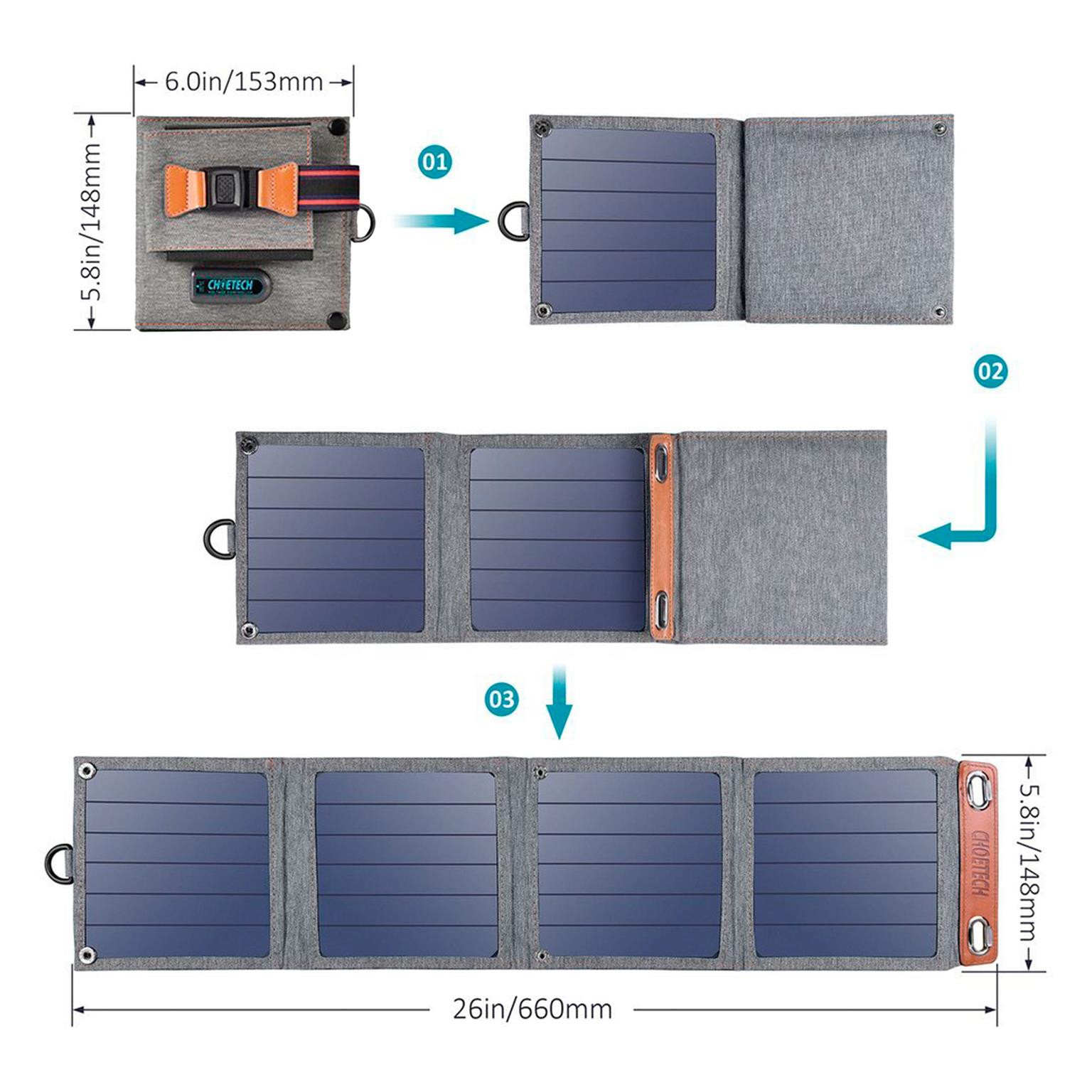Choetech Reise Solar Ladegerät für Telefone mit USB 14W faltbar – passt zusammengeklappt in die Tasche – Weiteres Produktbild 7