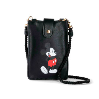 Disney Smartphone-Tasche – Lederoptik Handyhülle, Handytasche Mickey Mouse mit Kordelband – Schwarz