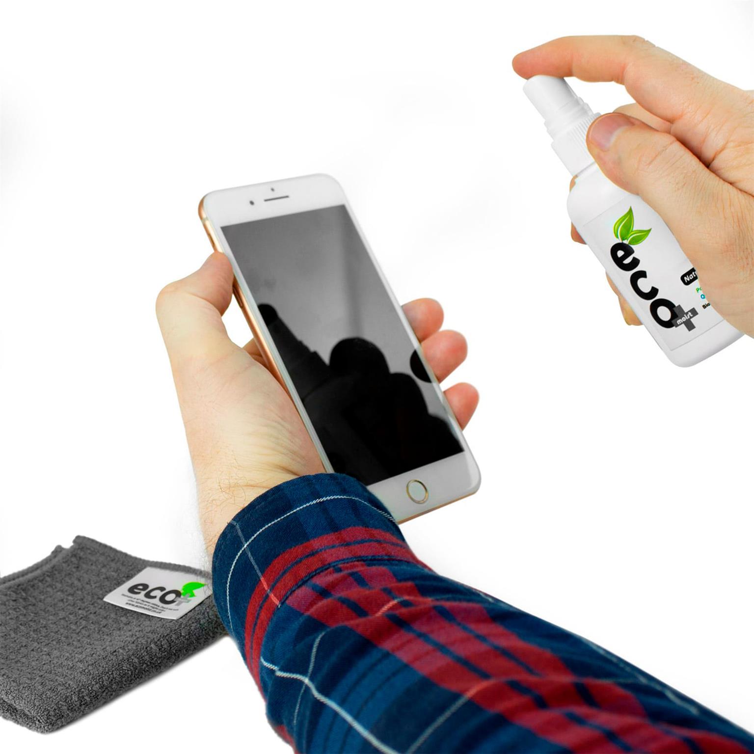 Ecomoist Bildschirm Reinigungsset – für Smartphones und andere Geräte, Mikrofasertuch, Displayreiniger 100 ml – Weiteres Produktbild 2