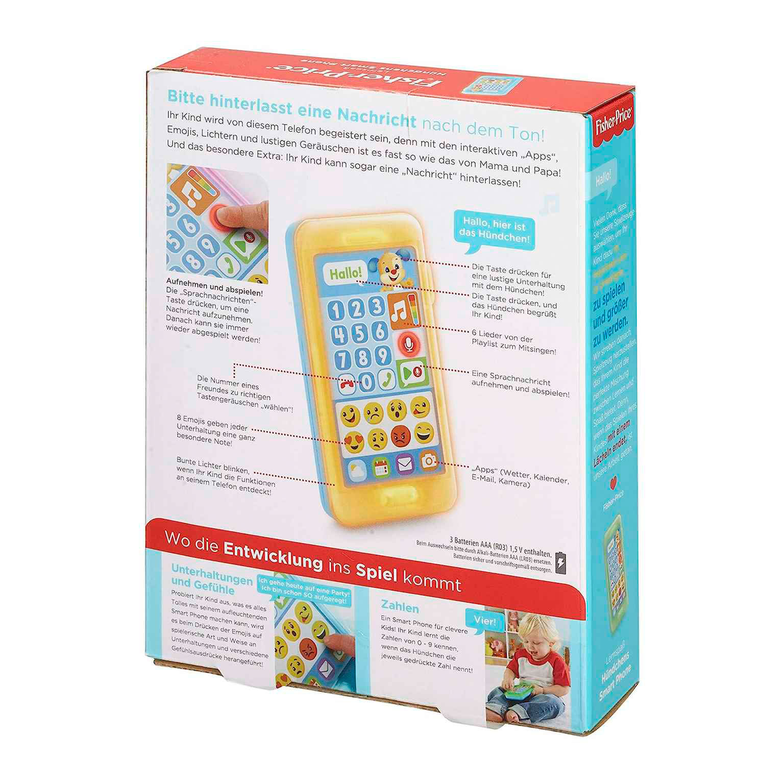 Fisher-Price Lernspaß Spielzeugtelefon – Interaktives Kinderspielzeug mit Lichtern und Telefongeräuschen – Weiteres Produktbild 8