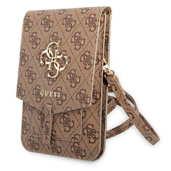 Guess Handtasche – elegante Umhängetasche für Smartphones mit goldenem Big Logo, AllOver 4G Logo Serie – Braun