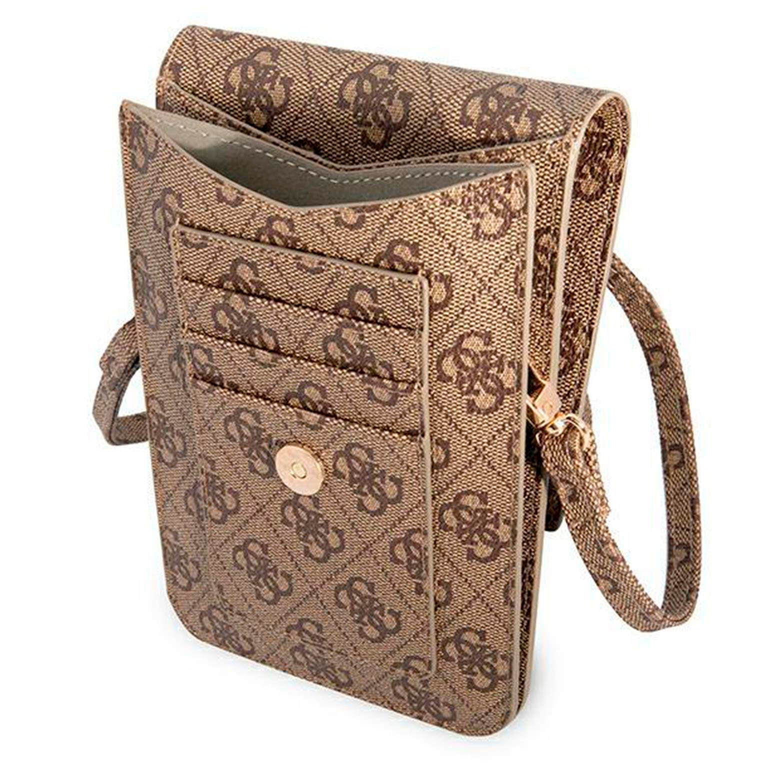 Guess Handtasche – elegante Umhängetasche für Smartphones mit goldenem Big Logo, AllOver 4G Logo Serie – Weiteres Produktbild 3
