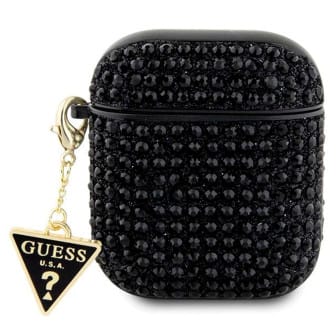 Guess Guess Strass-Schutzhülle mit Dreiecks-Anhänger – Modische Schutzhülle für AirPods (1 / 2) – Schwarz