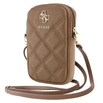Guess Zip Quilted 4G Tasche – Handy Crossbody Tasche, Smartphone Umhängetasche aus Leder mit Reißverschluss – Braun Guess Zip Quilted 4G Tasche – Handy Crossbody Tasche, Smartphone Umhängetasche aus Leder mit Reißverschluss – Braun