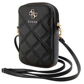 Guess Zip Quilted 4G Tasche – Handy Crossbody Tasche, Smartphone Umhängetasche aus Leder mit Reißverschluss – Schwarz