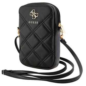 Guess Zip Quilted 4G Tasche – Handy Crossbody Tasche, Smartphone Umhängetasche aus Leder mit Reißverschluss – Schwarz Guess Zip Quilted 4G Tasche – Handy Crossbody Tasche, Smartphone Umhängetasche aus Leder mit Reißverschluss – Schwarz