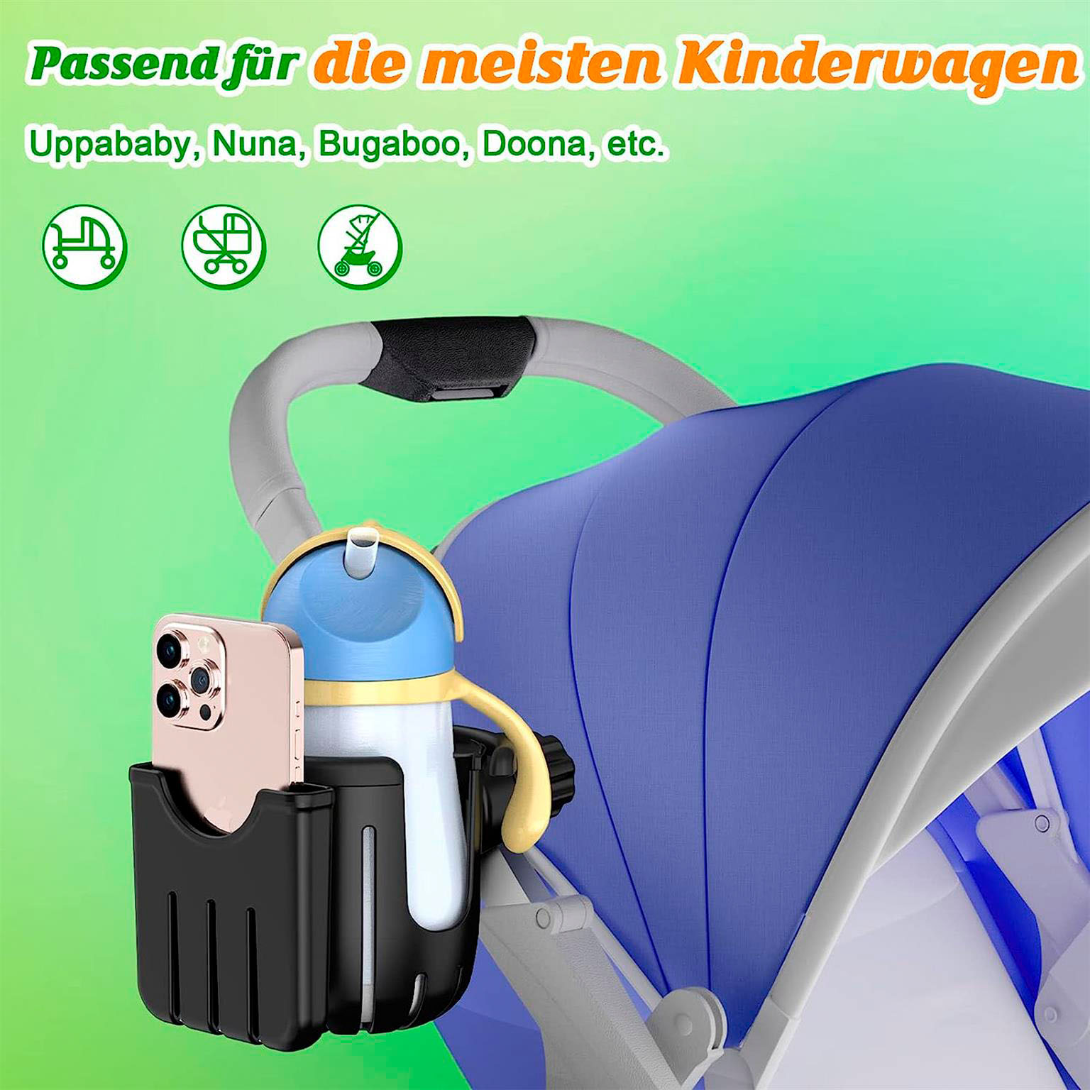 Guiseapue Getränke- und Handyhalter – Universeller Halter für Kinderwagen Getränke Flaschen Handyaufbewahrung – Weiteres Produktbild 2