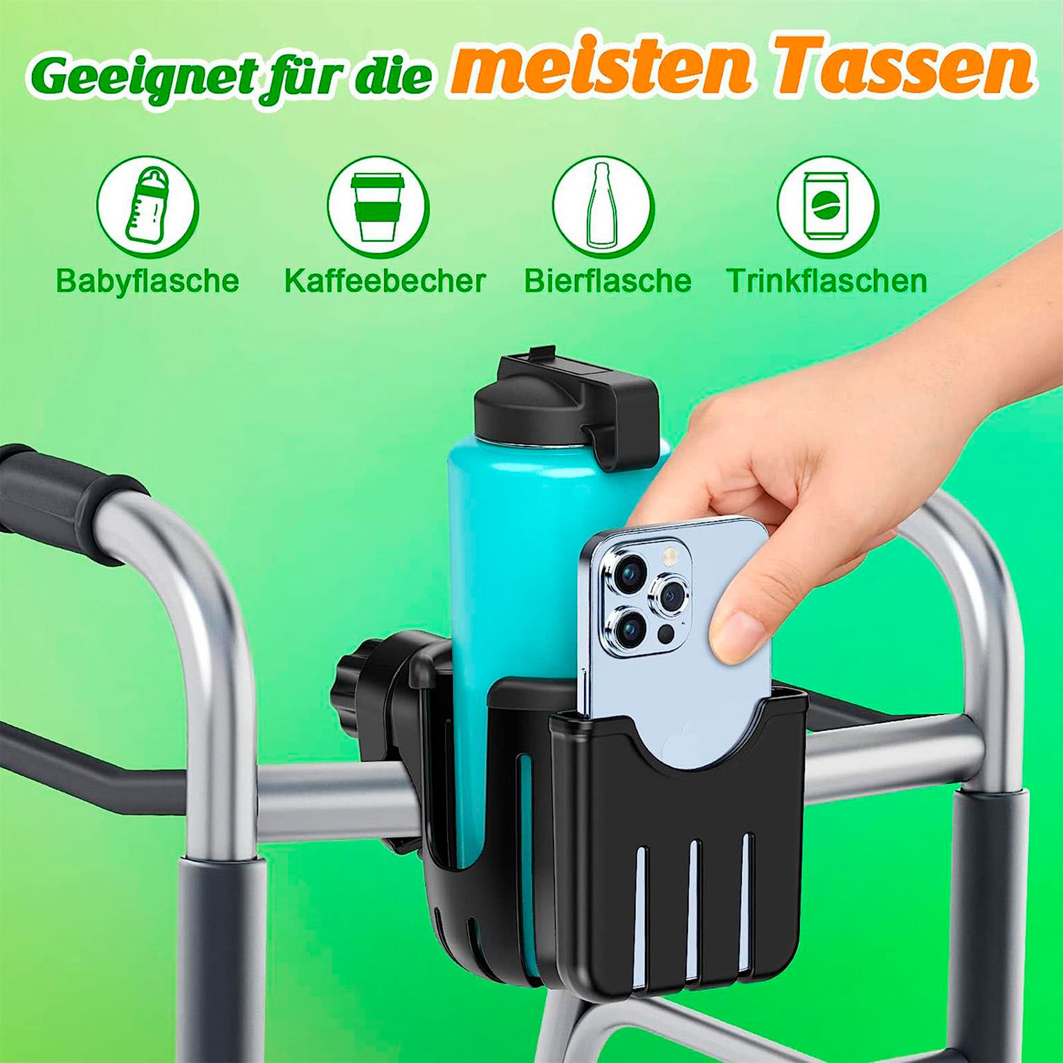 Guiseapue Getränke- und Handyhalter – Universeller Halter für Kinderwagen Getränke Flaschen Handyaufbewahrung – Weiteres Produktbild 3