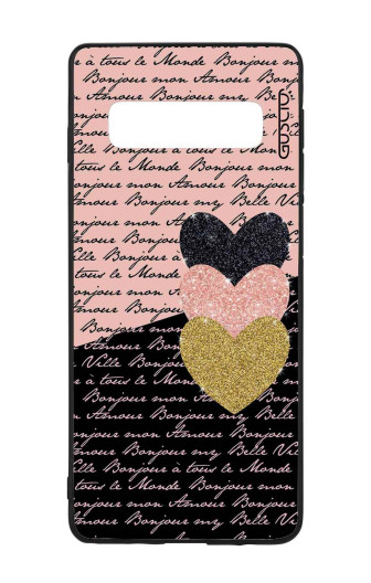 Guscio Guscio 2C Cover Samsung Galaxy S10 Designer Schutzhülle – Pink Black Lettering and Hearts