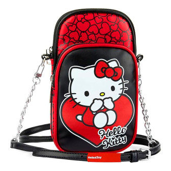 Hello Kitty Hello Kitty Tasche – Mädchen Handtasche Teenager Tasche mit Reißverschluss und Schultergurt – Schwarz/Rot