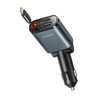 JOYROOM JR-CCL07 Auto Ladeadapter – Zigarettenanzünder USB Adapter 30W mit 3 Anschlüssen und Kabel – Dunkelgrau