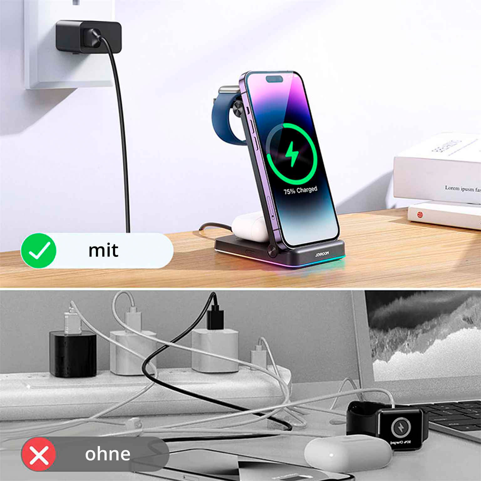 Joyroom 3in1 Induktionsladegerät für Apple Geräte – iPhone, Apple Watch, Airpods gleichzeitig laden – Weiteres Produktbild 3