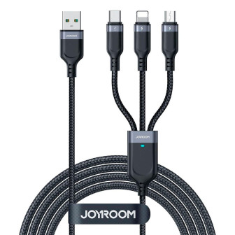 JOYROOM Mehrfach Ladekabel 3 in 1 – USB A auf Lightning USB C Micro USB Kabel Universal Ladekabel 3.5A 1,2m – Schwarz