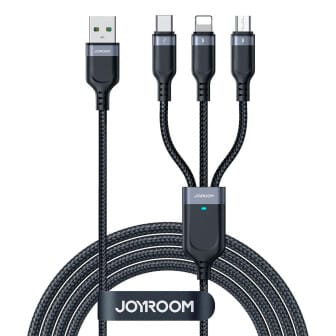 JOYROOM Mehrfach Ladekabel 3 in 1 – USB A auf Lightning USB C Micro USB Kabel Universal Ladekabel 3.5A 1,2m – Schwarz JOYROOM Mehrfach Ladekabel 3 in 1 – USB A auf Lightning USB C Micro USB Kabel Universal Ladekabel 3.5A 1,2m – Schwarz