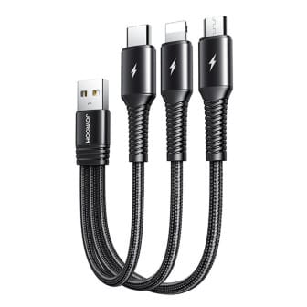 Joyroom 3in1 Kabel USB – Lightning / Type C / Micro USB 15cm – Ein einziges Kabel für alle Geräte – Schwarz Joyroom 3in1 Kabel USB – Lightning / Type C / Micro USB 15cm – Ein einziges Kabel für alle Geräte – Schwarz