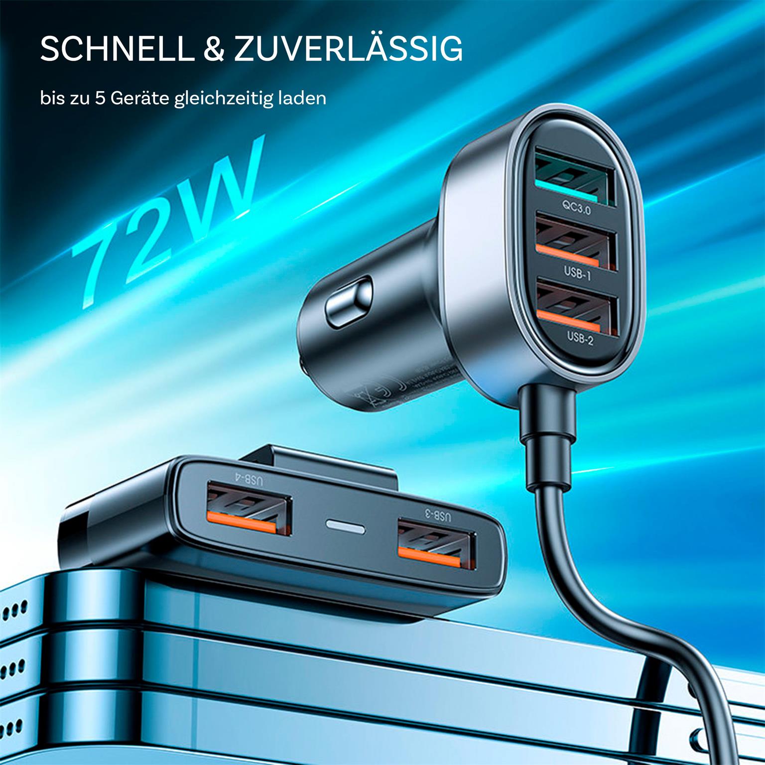 Joyroom Autoladegerät – für Smartphones und andere Geräte, Kfz-Ladegerät, 5x USB-A Anschlüsse – Weiteres Produktbild 1