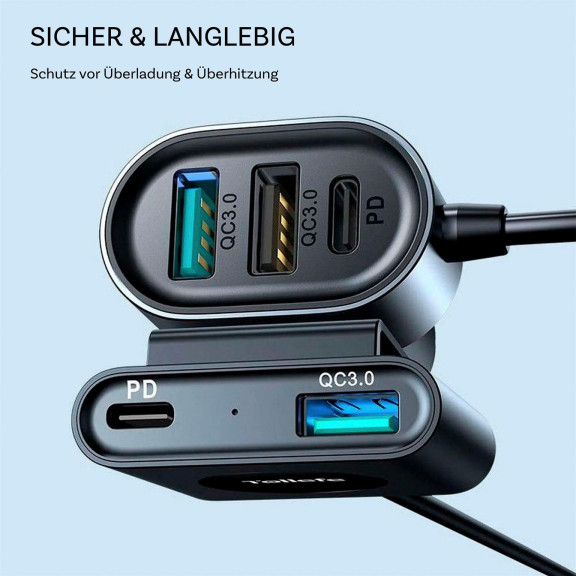Joyroom Autoladegerät – für Smartphones und andere Geräte, Kfz-Ladegerät, 3x USB-A + 2x USB-C Anschlüsse – Weiteres Produktbild 4