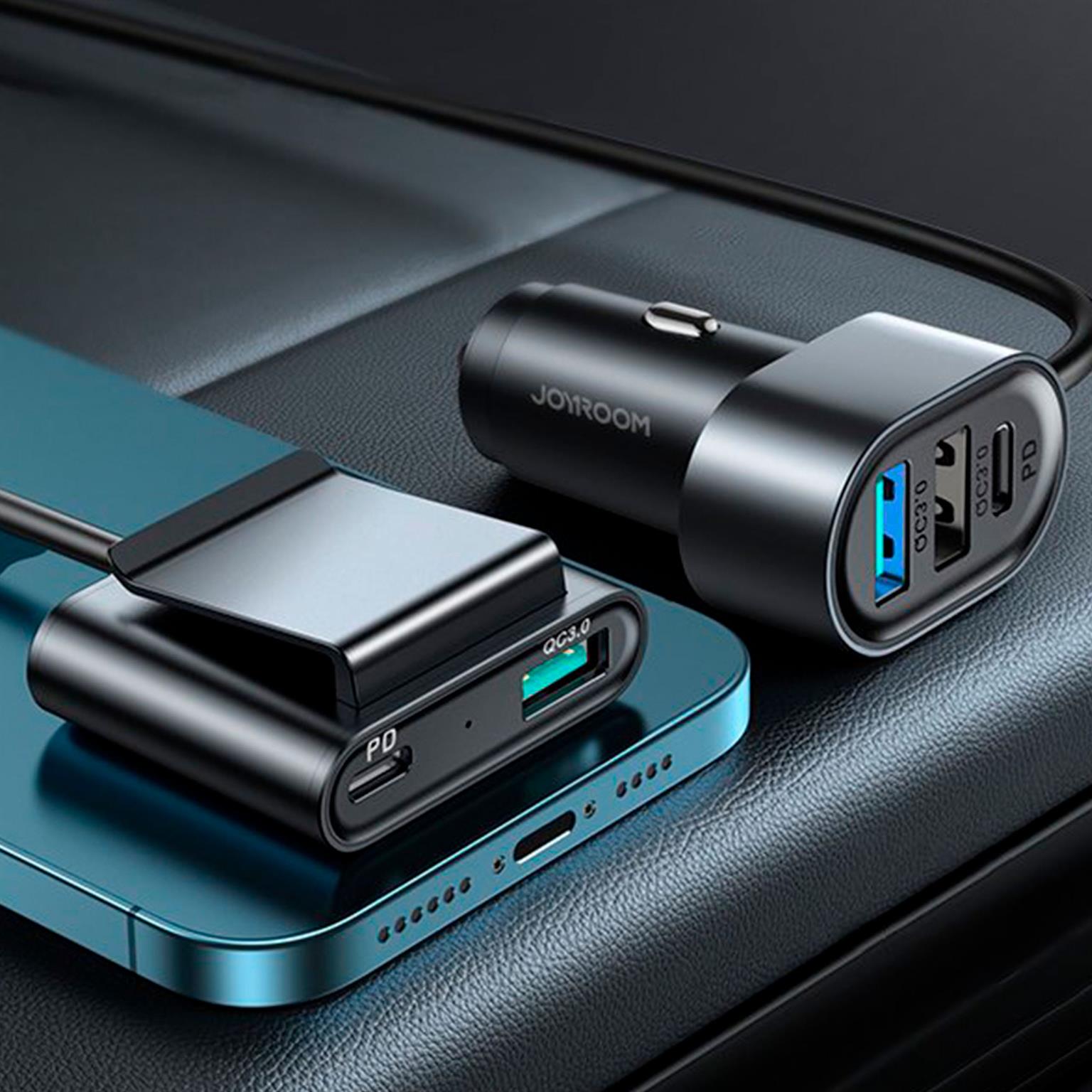 Joyroom Autoladegerät – für Smartphones und andere Geräte, Kfz-Ladegerät, 3x USB-A + 2x USB-C Anschlüsse – Weiteres Produktbild 7