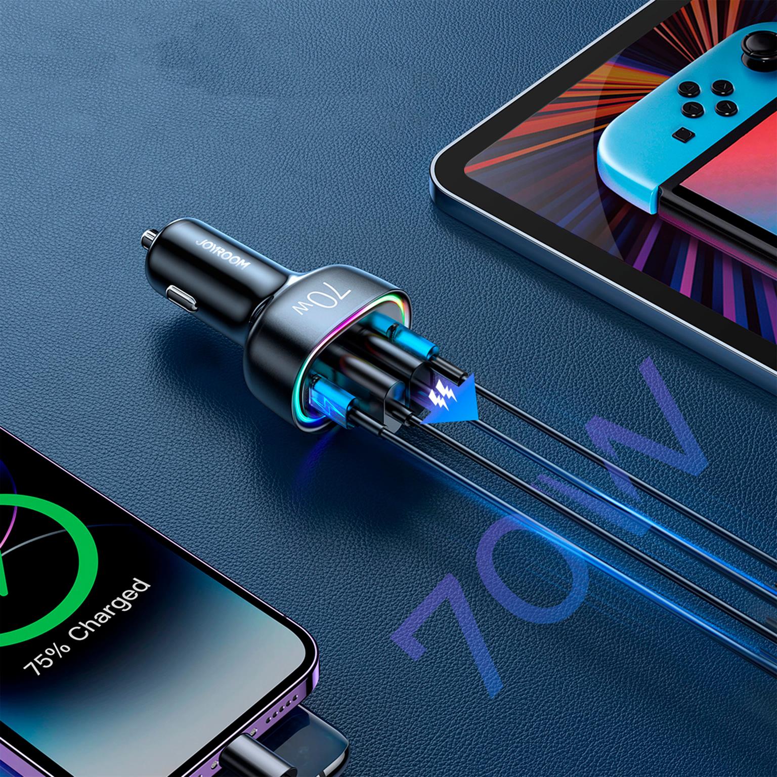 Joyroom Auto Ladegerät - Zigarettenanzünder USB-Ladegerät, Autoladeadapter 2x USB-A + 2x USB-C Anschluss, 70W – Weiteres Produktbild 4