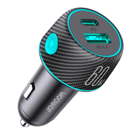 Joyroom Autoladegerät 60W USB-C USB-A – Dual Autoladegerät, Kfz Schnellladegerät mit Hintergrundbeleuchtung – Weiteres Produktbild 1