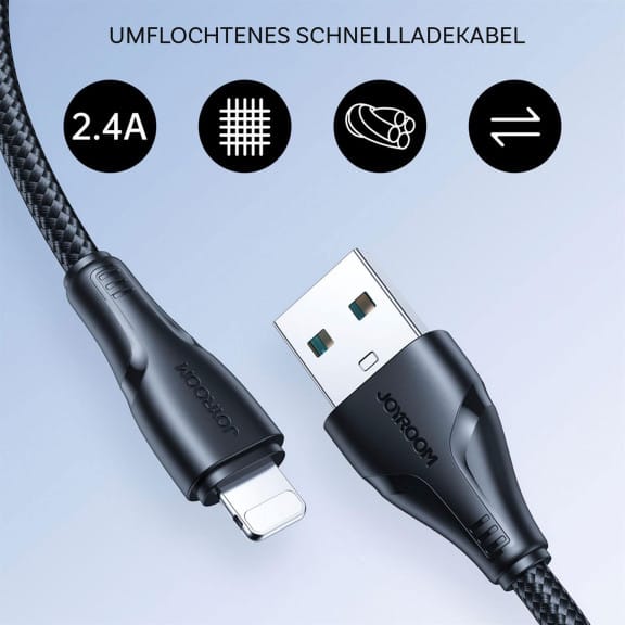 Joyroom Ladekabel – USB A auf Lightning für iPhone und iPad, Schnellladekabel Surpass Serie, Nylon, Länge 1,2m – Weiteres Produktbild 2 Joyroom Ladekabel – USB A auf Lightning für iPhone und iPad, Schnellladekabel Surpass Serie, Nylon, Länge 1,2m – Weiteres Produktbild 2