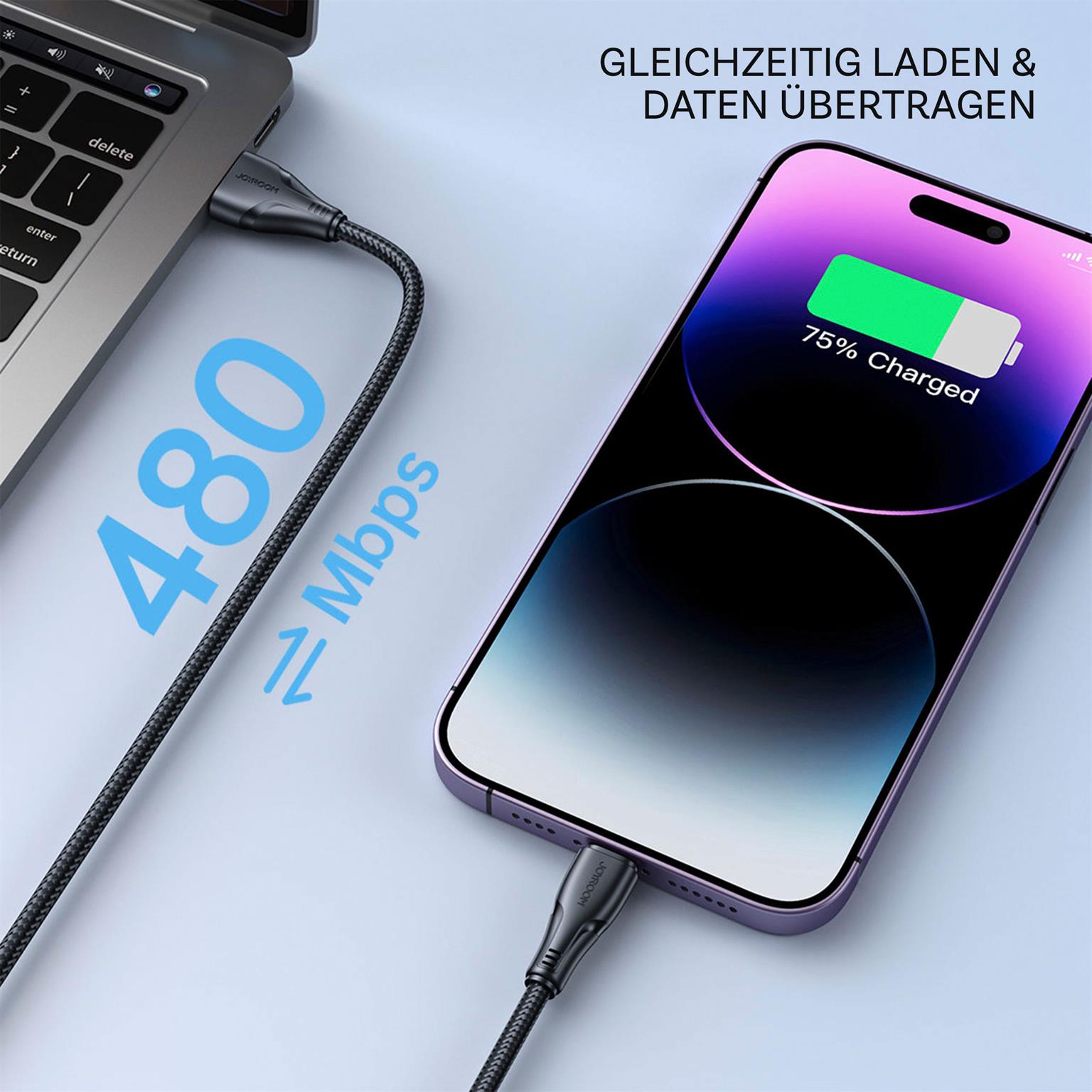 Joyroom Ladekabel – USB A auf Lightning für iPhone und iPad, Schnellladekabel Surpass Serie, Nylon, Länge 1,2m – Weiteres Produktbild 2