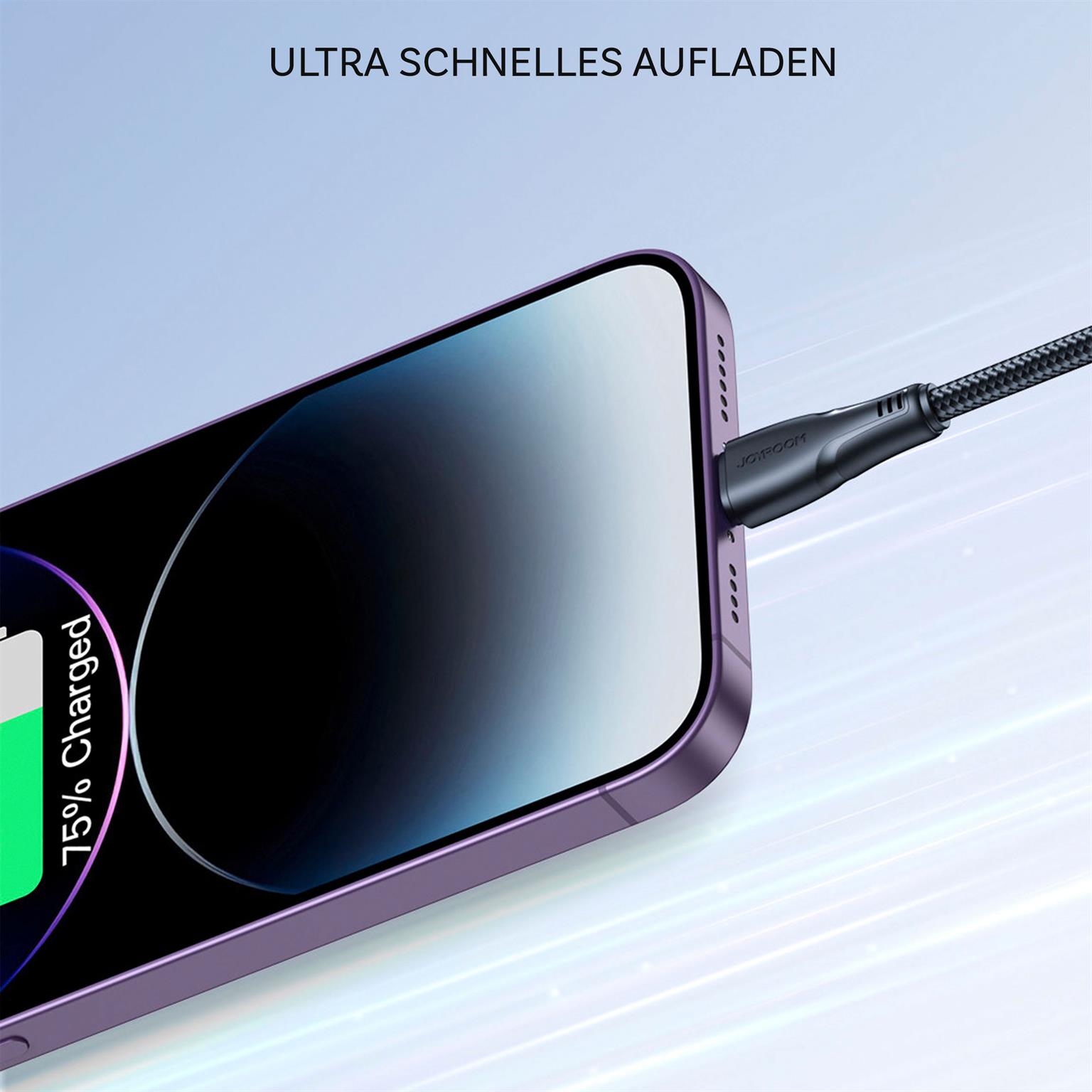 Joyroom Ladekabel – USB A auf Lightning für iPhone und iPad, Schnellladekabel Surpass Serie, Nylon, Länge 1,2m – Weiteres Produktbild 3