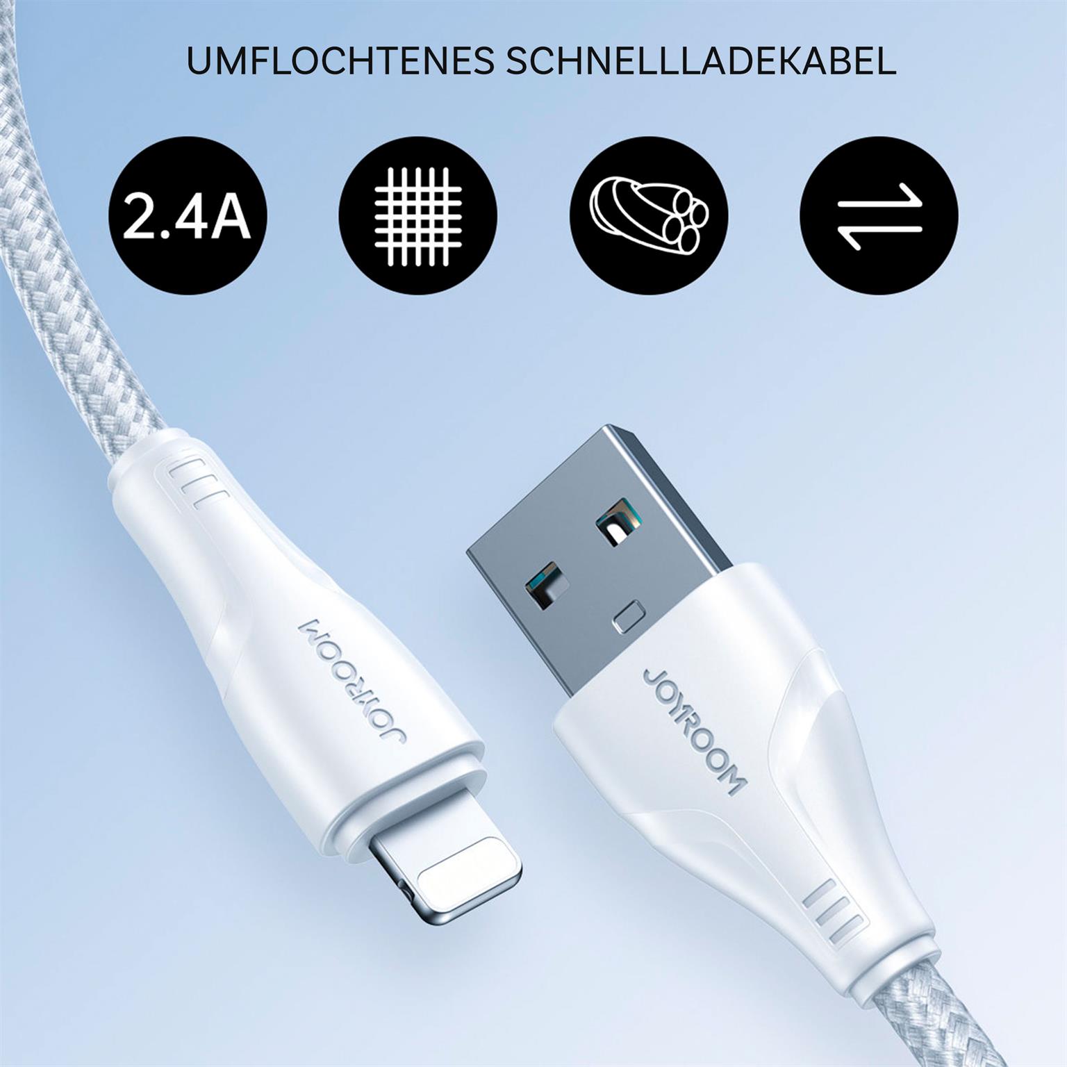 Joyroom Ladekabel – USB A auf Lightning für iPhone und iPad, Schnellladekabel Surpass Serie, Nylon, Länge 3,0m – Weiteres Produktbild 1