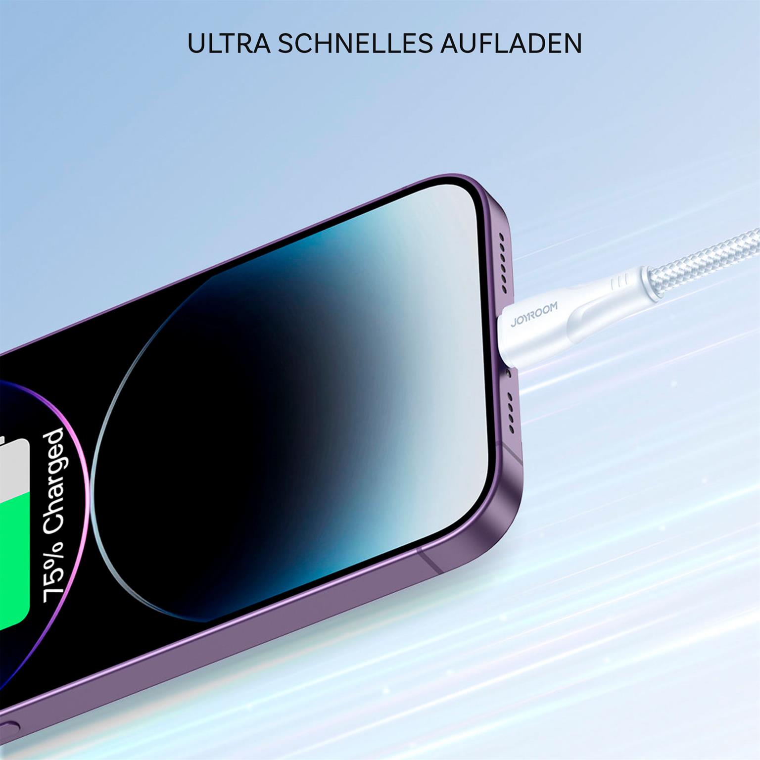 Joyroom Ladekabel – USB A auf Lightning für iPhone und iPad, Schnellladekabel Surpass Serie, Nylon, Länge 3,0m – Weiteres Produktbild 3