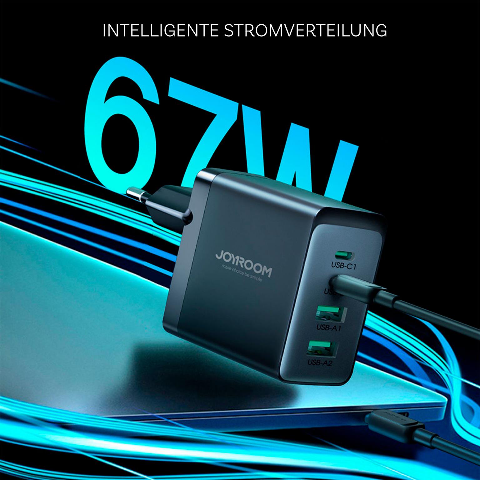 Joyroom GaN 67W Ladegerät – 4 Ports, USB und USB-C, Multiport-Ladegerät, Universalladegerät – Weiteres Produktbild 4 Joyroom GaN 67W Ladegerät – 4 Ports, USB und USB-C, Multiport-Ladegerät, Universalladegerät – Weiteres Produktbild 4
