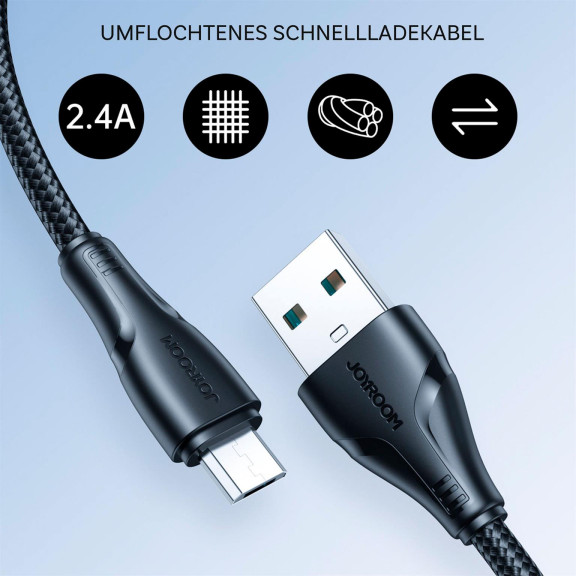 Joyroom Ladekabel – USB-A auf Micro-USB für Smartphones, Schnellladekabel Surpass Serie, Nylon, Länge 0,25 m – Weiteres Produktbild 2 Joyroom Ladekabel – USB-A auf Micro-USB für Smartphones, Schnellladekabel Surpass Serie, Nylon, Länge 0,25 m – Weiteres Produktbild 2