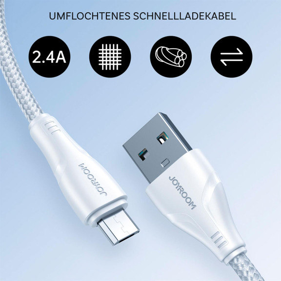 Joyroom Ladekabel – USB-A auf Micro-USB für Smartphones, Schnellladekabel Surpass Serie, Nylon, Länge 0,25 m – Weiteres Produktbild 2