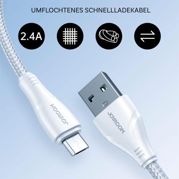 Joyroom Ladekabel – USB-A auf Micro-USB für Smartphones, Schnellladekabel Surpass Serie, Nylon, Länge 0,25 m – Weiteres Produktbild 2 Joyroom Ladekabel – USB-A auf Micro-USB für Smartphones, Schnellladekabel Surpass Serie, Nylon, Länge 0,25 m – Weiteres Produktbild 2