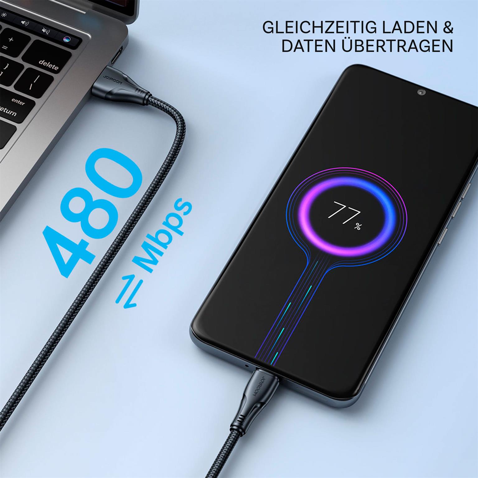 Joyroom Ladekabel – USB-A auf Micro-USB für Smartphones, Schnellladekabel Surpass Serie, Nylon, Länge 1,2 m – Weiteres Produktbild 2