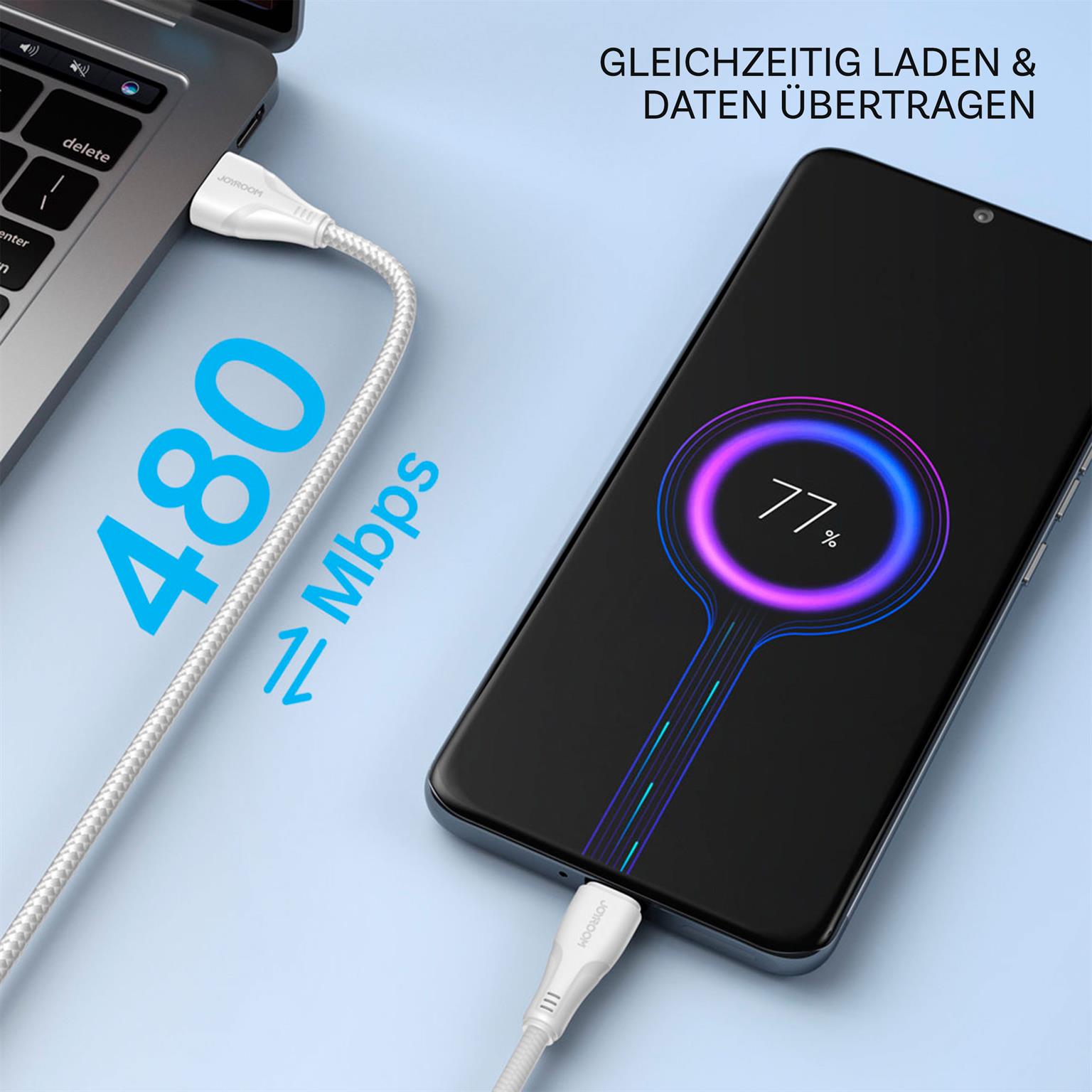Joyroom Ladekabel – USB-A auf Micro-USB für Smartphones, Schnellladekabel Surpass Serie, Nylon, Länge 1,2 m – Weiteres Produktbild 2