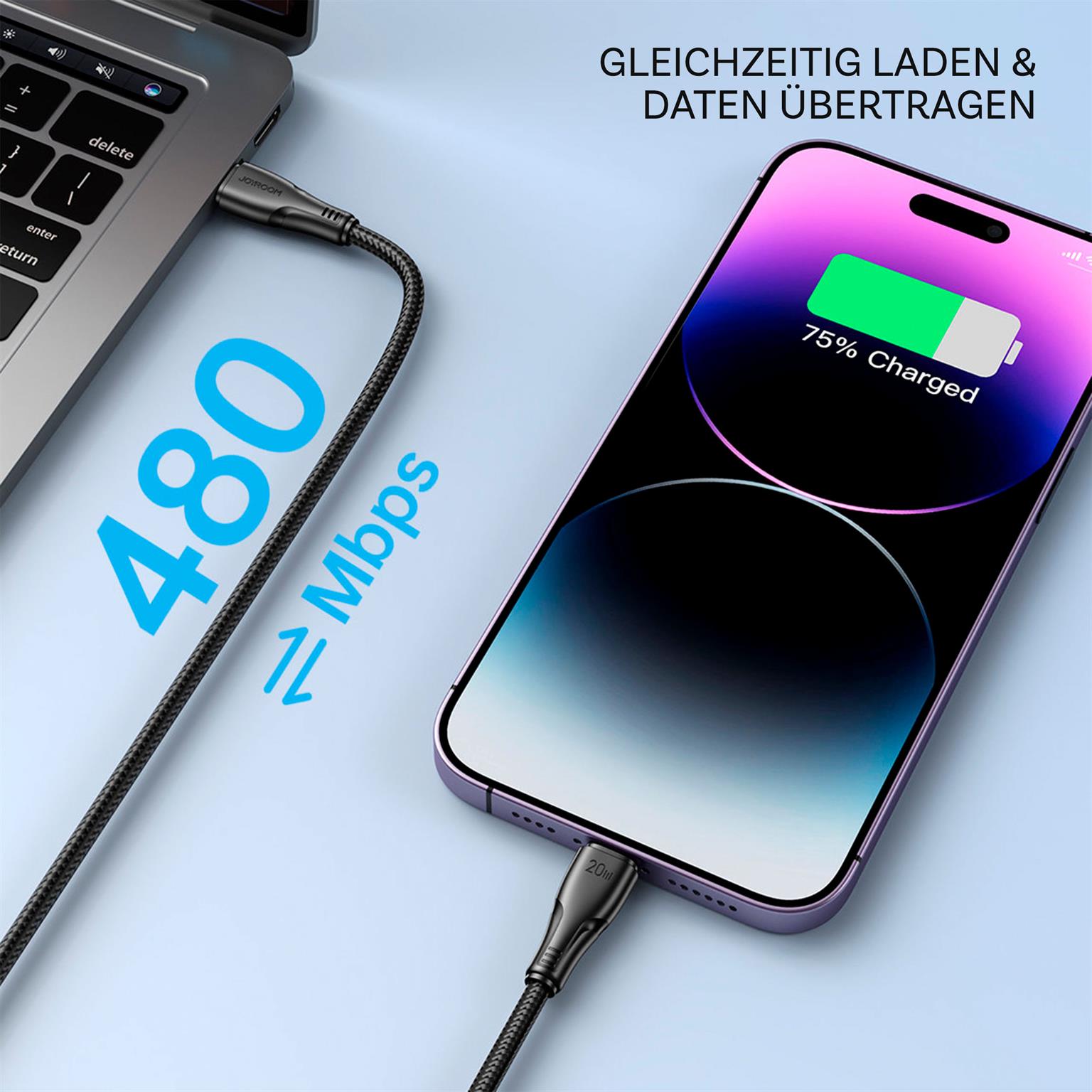 Joyroom Ladekabel – USB C auf Lightning für iPhone und iPad, Schnellladekabel Surpass Serie, Nylon, Länge 1,2 m – Weiteres Produktbild 2