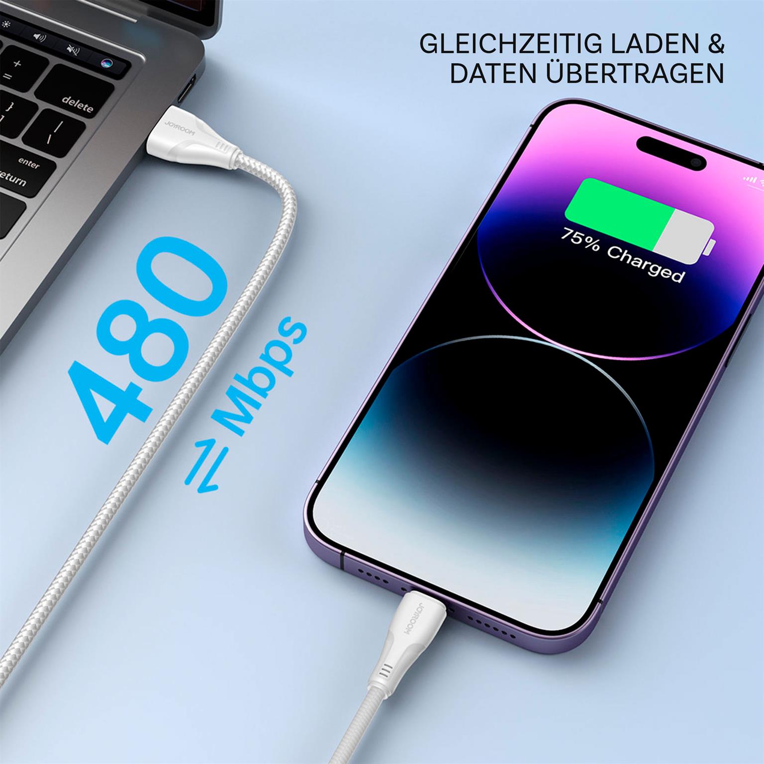 Joyroom Ladekabel – USB C auf Lightning für iPhone und iPad, Schnellladekabel Surpass Serie, Nylon, Länge 2 m – Weiteres Produktbild 2