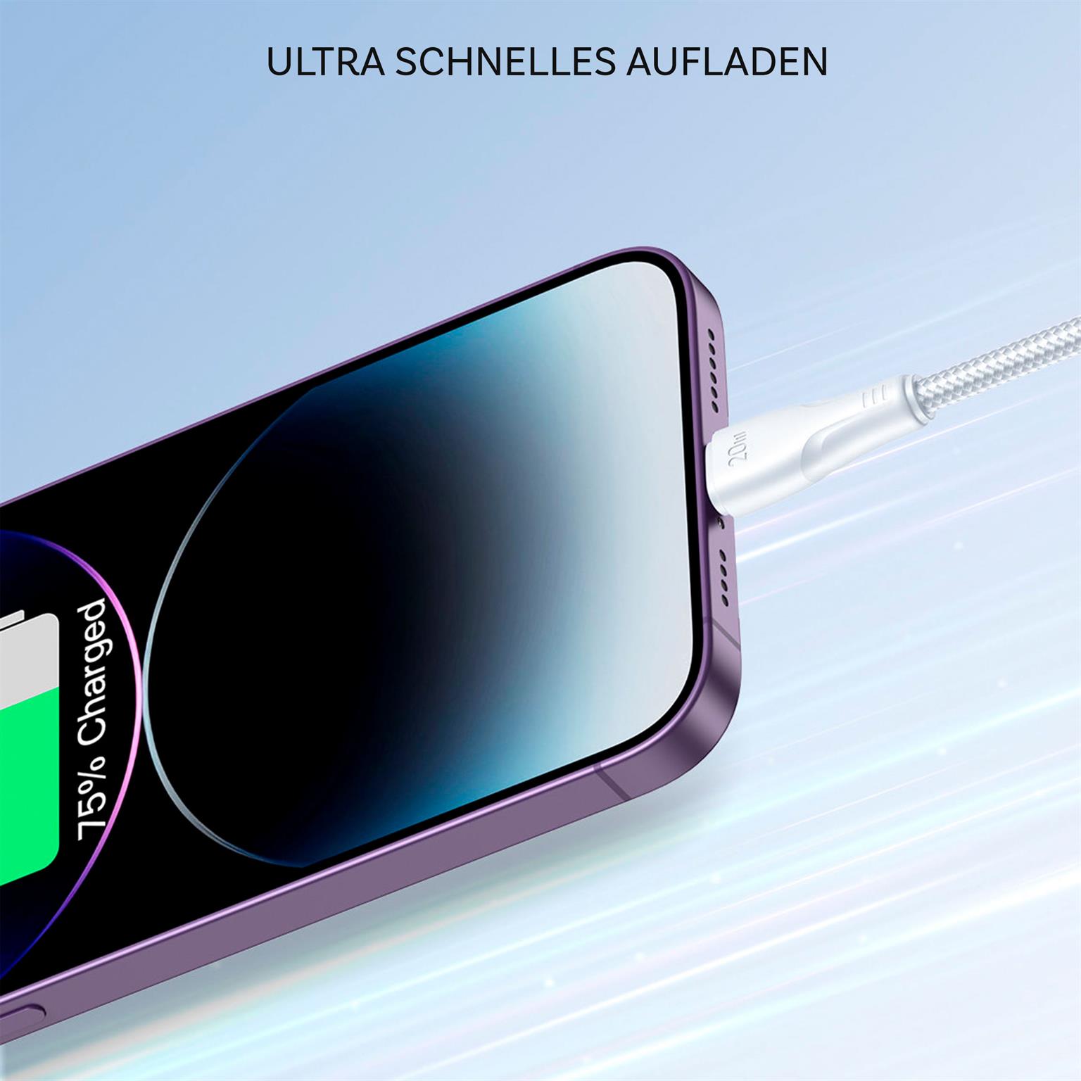 Joyroom Ladekabel – USB C auf Lightning für iPhone und iPad, Schnellladekabel Surpass Serie, Nylon, Länge 2 m – Weiteres Produktbild 3