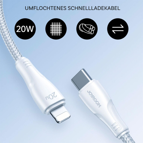 Joyroom Ladekabel – USB C auf Lightning für iPhone und iPad, Schnellladekabel Surpass Serie, Nylon, Länge 3 m – Weiteres Produktbild 2
