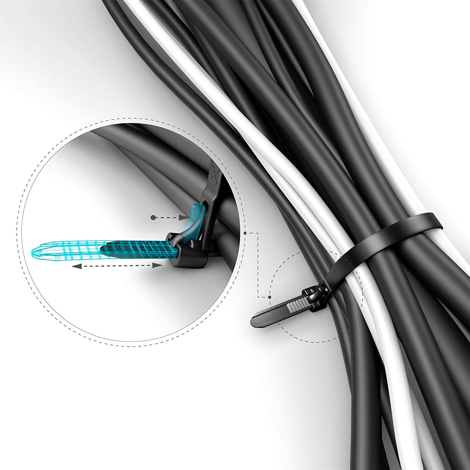KabelDirekt Kabelbinder wiederverschließbar – Kabelbinder mit Schließmechanismus, 100 Stück, 7,4mm x 250mm – Weiteres Produktbild 2