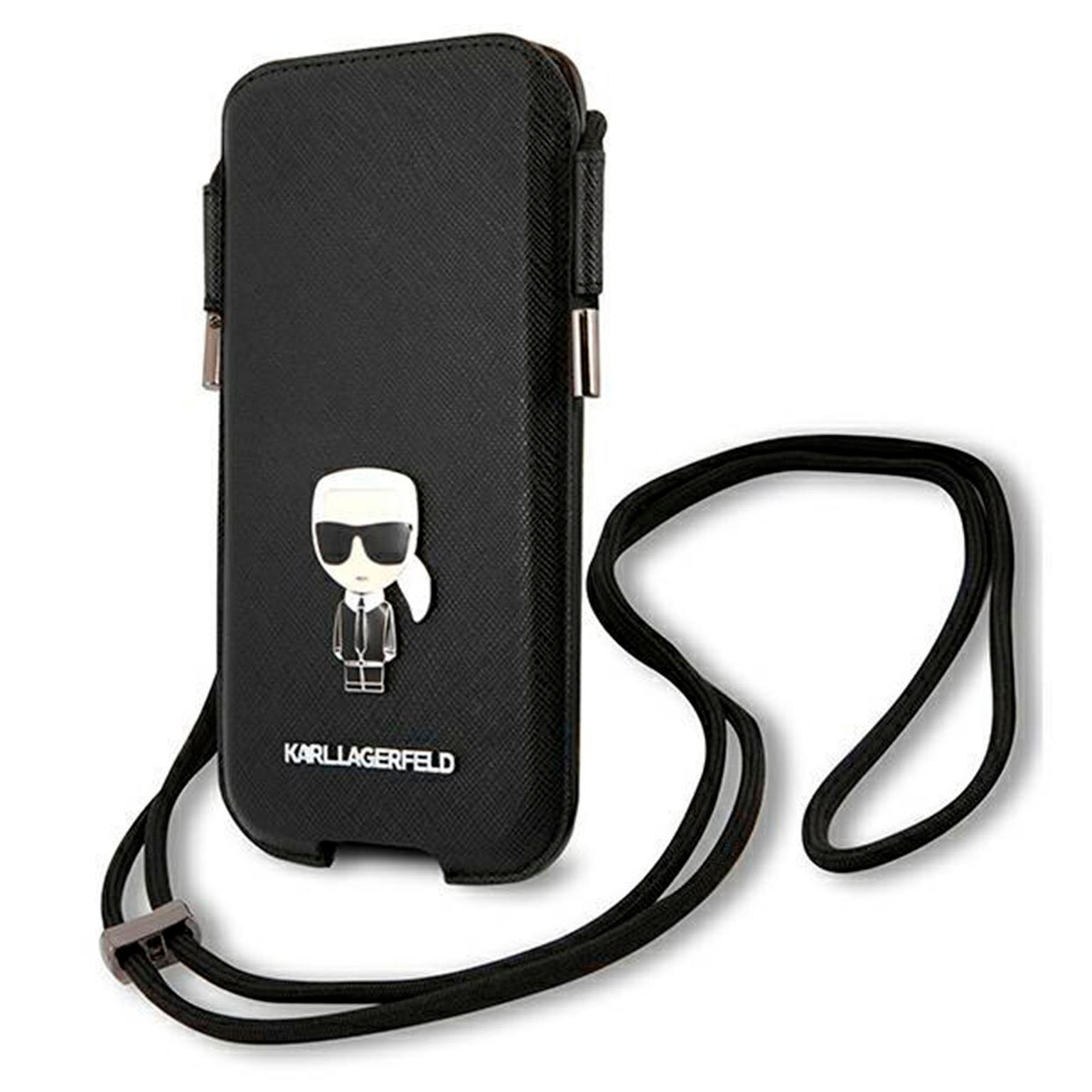 Karl Lagerfeld Saffiano Hardcase Handytasche – Karl Lagerfeld Handyhülle, Smartphone Umhängetasche mit Emblem – undefined