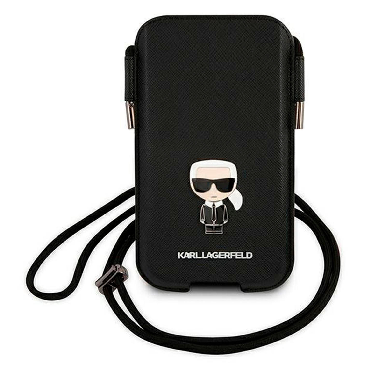 Karl Lagerfeld Saffiano Hardcase Handytasche – Karl Lagerfeld Handyhülle, Smartphone Umhängetasche mit Emblem – Weiteres Produktbild 1