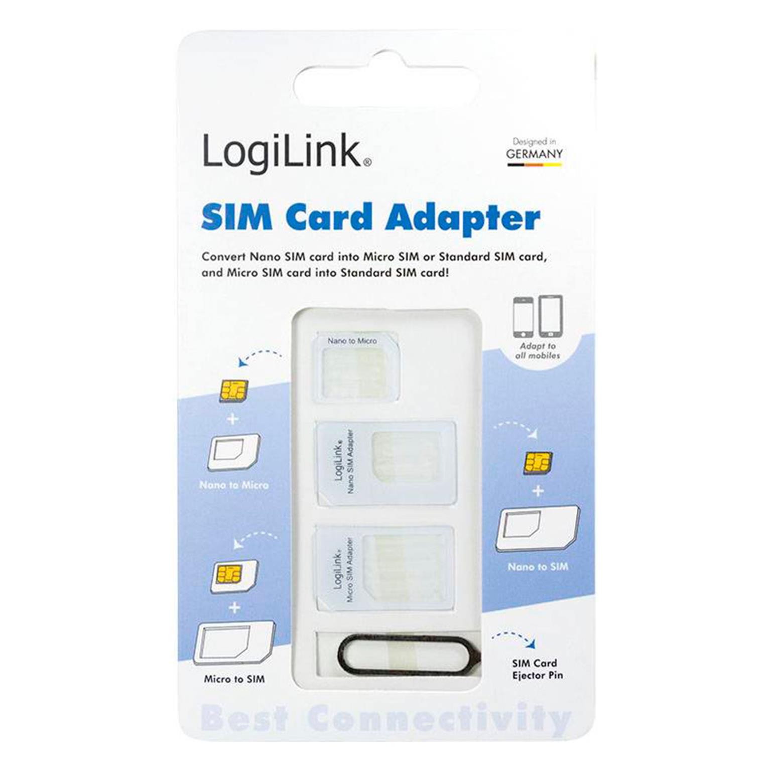 LogiLink Dual SIM Card Adapter Set – SIM-Karten-Adapter für verschiedene Größen Nano zu Standard SIM – Weiteres Produktbild 1