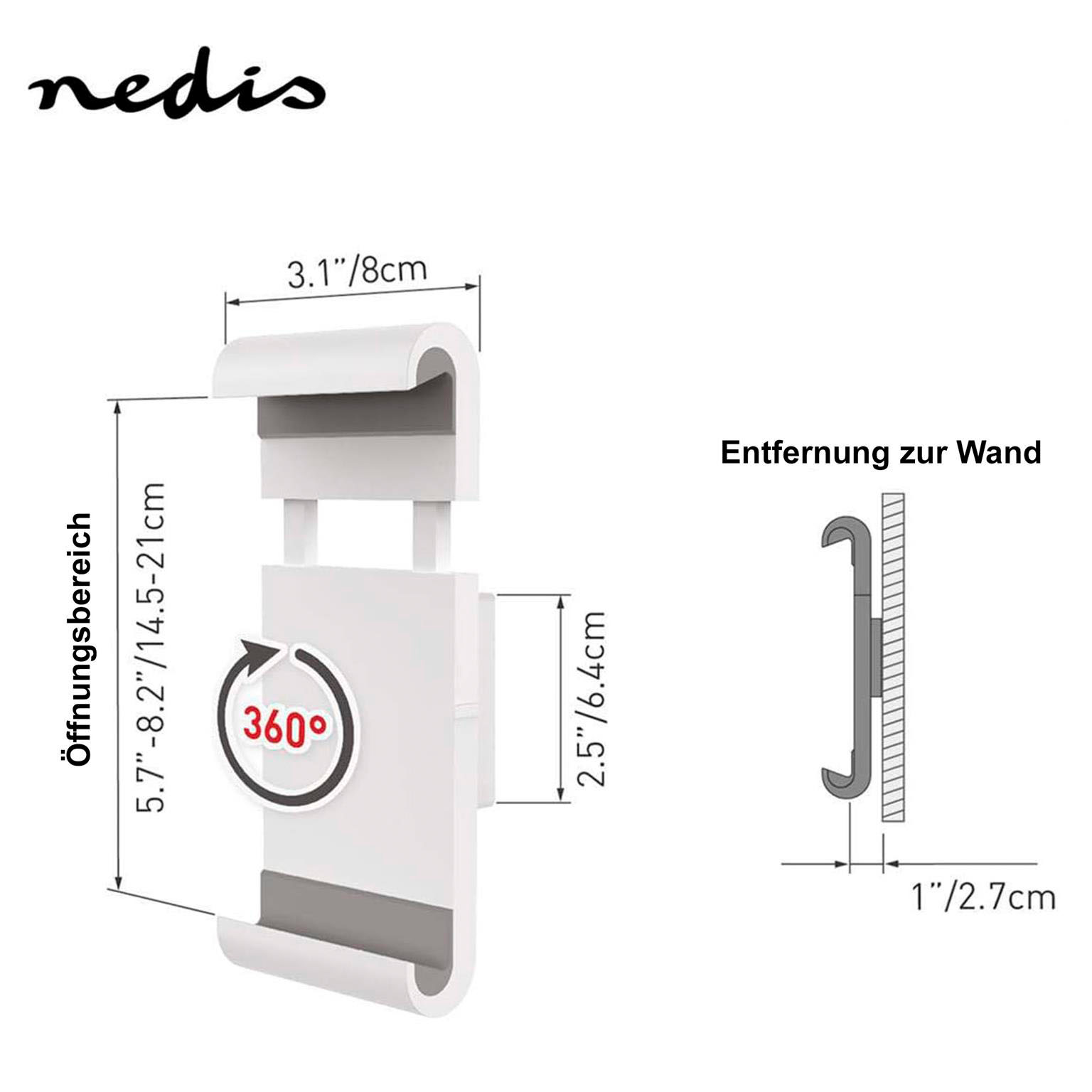 Nedis Tablet-Wandhalterung 7-12" – Tablet Wandbefestigung, flexibel, silber, Tablethalterung 7-12 Zoll – Weiteres Produktbild 4
