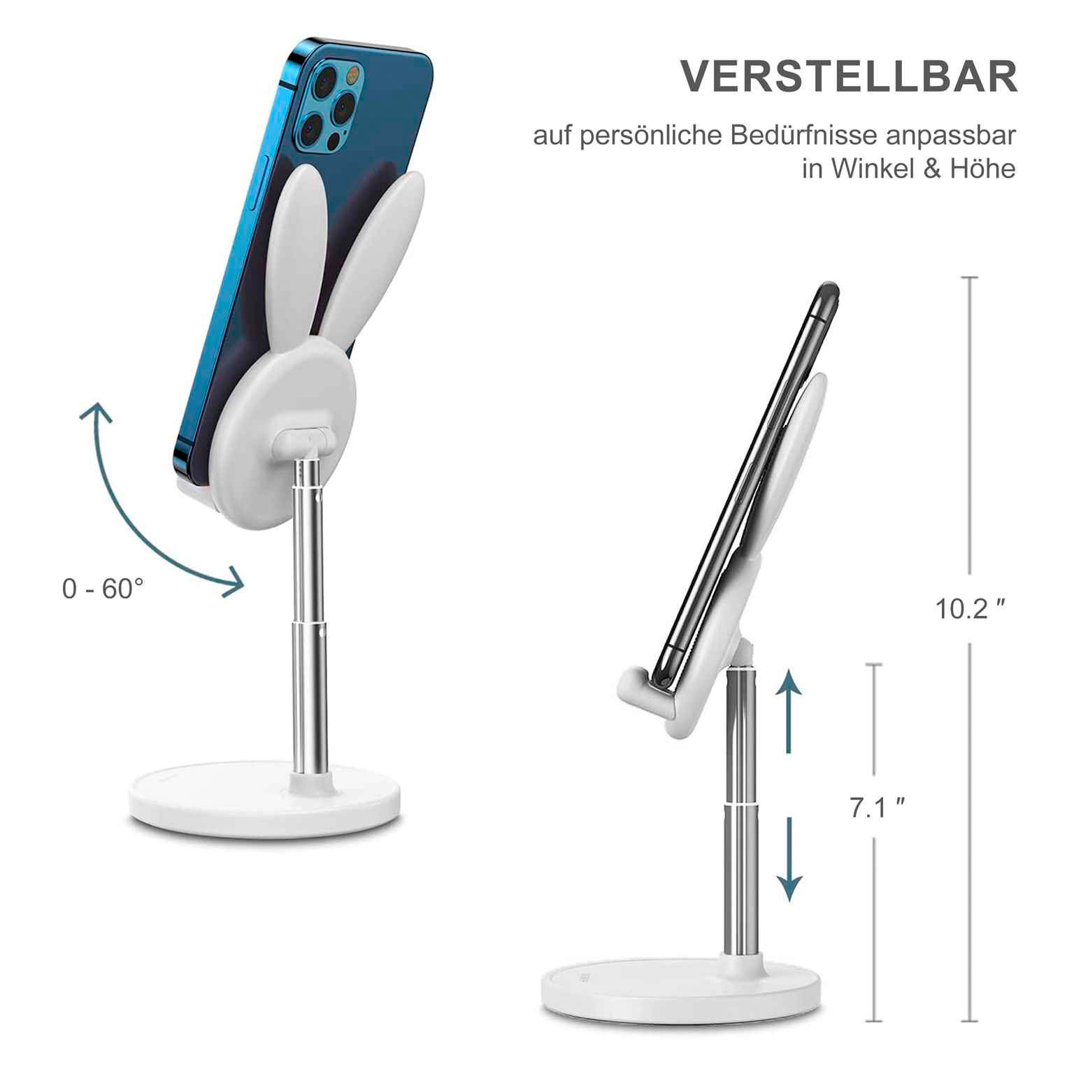 OATSBASF Höhenverstellbarer Handy- und Tabletständer – Kompakte Halterung im Hasen Design – Weiteres Produktbild 4