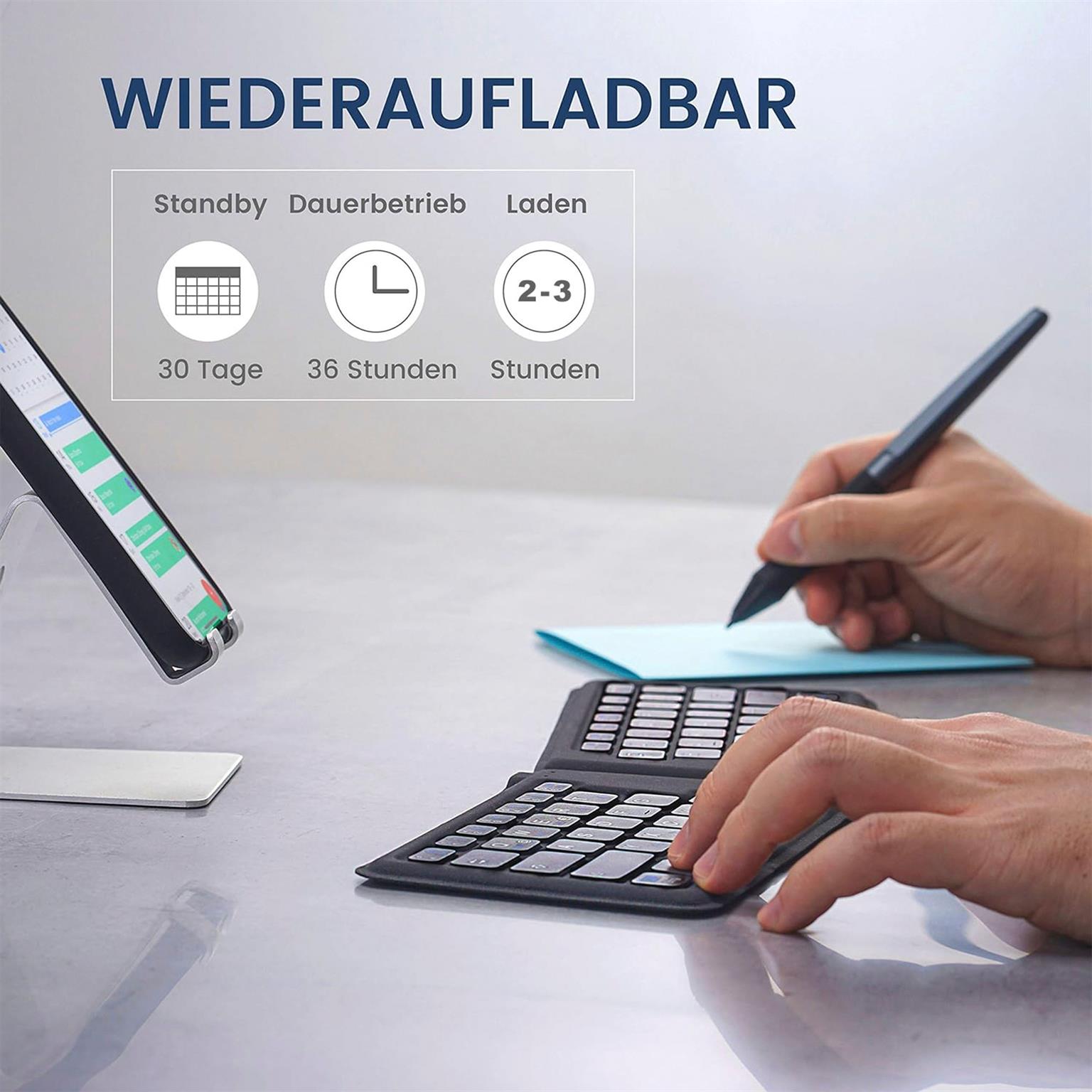 Perixx PERIBOARD-805 Ergo – Faltbare Bluetooth-Tastatur, ergonomisches Design, kompatibel mit iOS, Android – Weiteres Produktbild 3